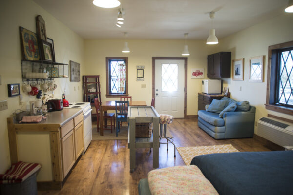 A beautiful decorated farmhouse room with lights