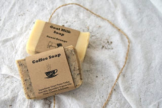 Two coffee soap on a white color sheet